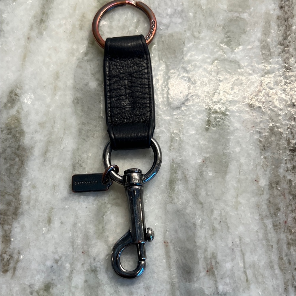 Coach Black Leather Key Holder with Silver Clip
